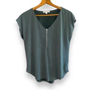 Green Envelope Los Angeles Green Teal V-Neck Zipper Cap Short Sleeve Shirt